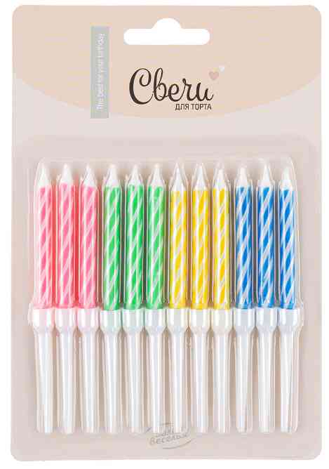 Свеча для торта с держателем Спирали ассорти 6см уп12