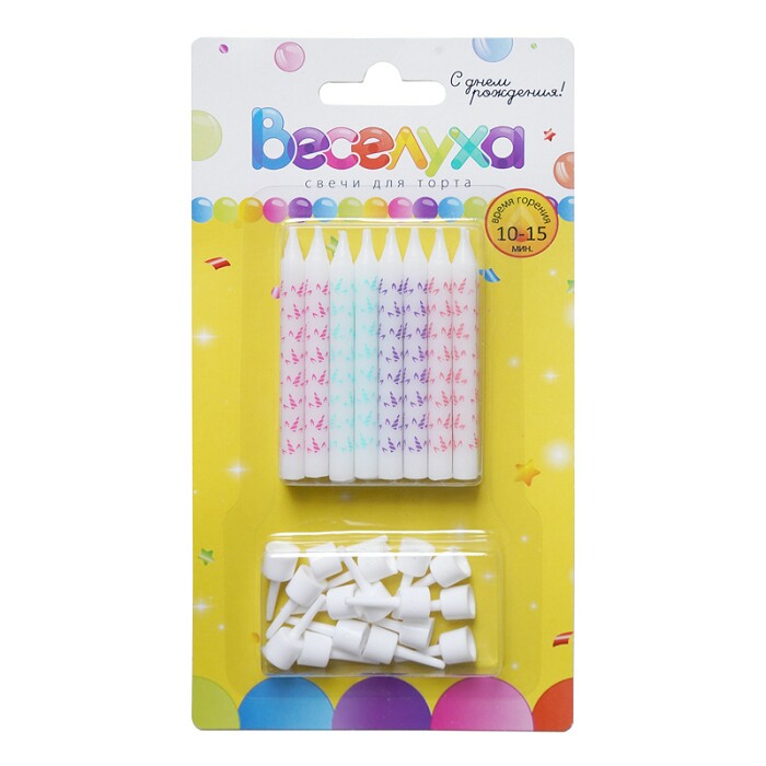 Свеча для торта с держателем Единороги Паттерн 6см (уп16)