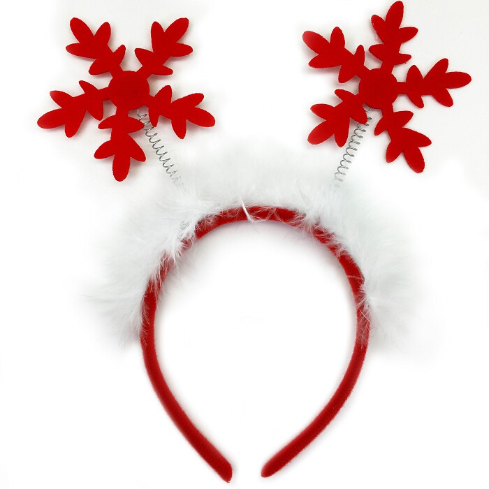 Ободок Снежинки с мехом красный белый 1шт