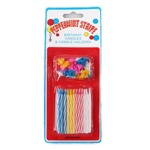 Свеча для торта с держателем витая Маленькая цветная (уп24+24)