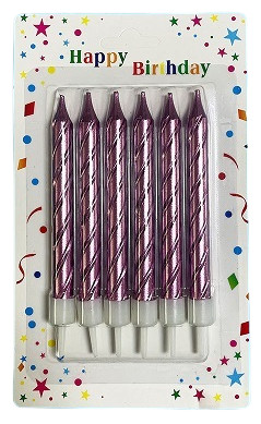 Свеча для торта с держателем металлик Розовые (уп6)