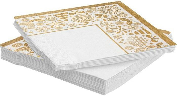 Салфетки 33 см, 20 шт. Новогодняя скатерть, золото