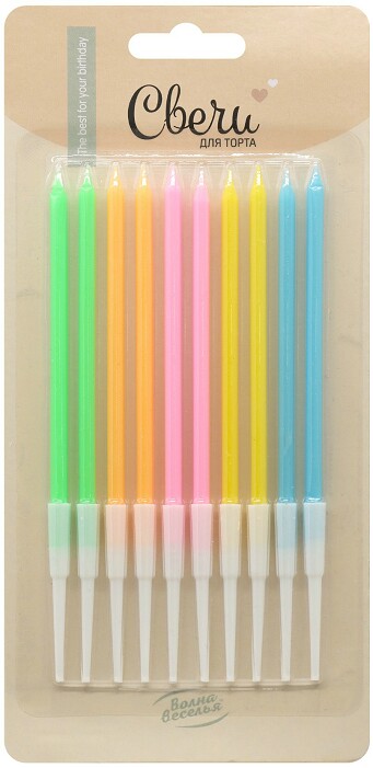 Свеча для торта с держателем Нежные цвета макарунс 0,5х10 + 5см