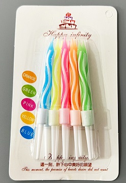 Свеча для торта с держателем Линии витая ассорти (уп10) B-2