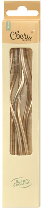 Свеча для торта с держателем Спирали Люкс Белое Золото металлик 0,4х12,5 + 4см (уп6)