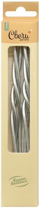 Свеча для торта с держателем Спирали Люкс Серебро металлик 0,4х12,5 + 4см (уп6)