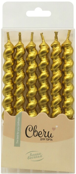 Свечи для торта воск, 7 см, 6 шт., с держателями Роскошная серия, золото металлик