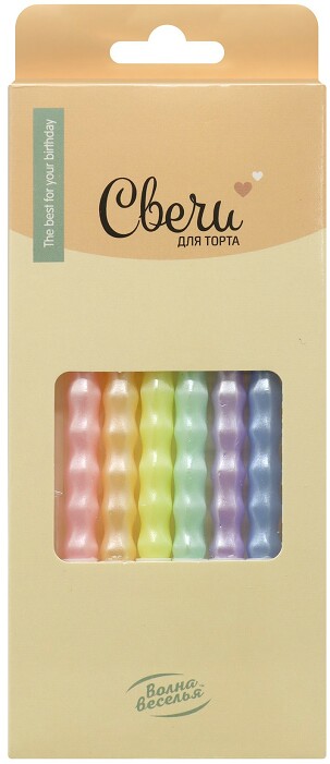 Свеча для торта с держателем Нежный блеск ассорти Перламутр 0,7х7,5 + 3см (уп6)