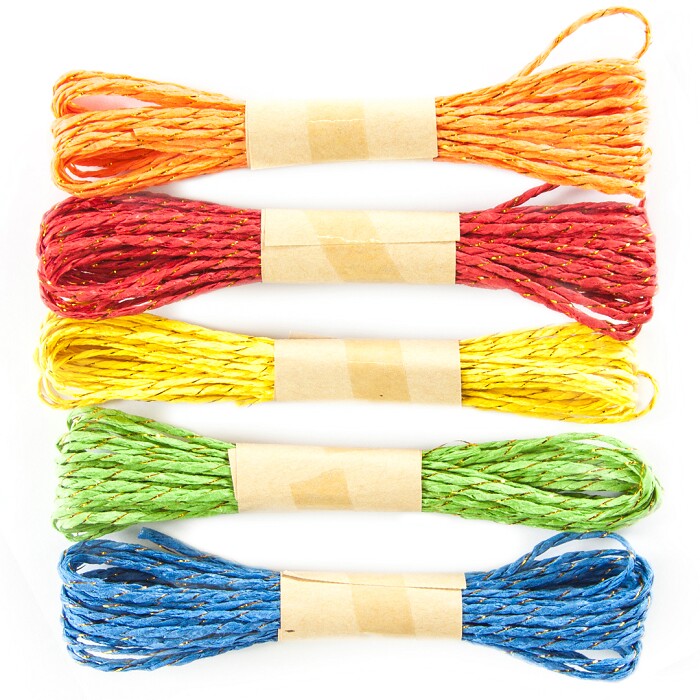 Шпагаты бумажные набор 5м с золотой нитью Яркие цвета уп5 Шпагаты бумажные набор 5м с золотой нитью Яркие цвета уп5