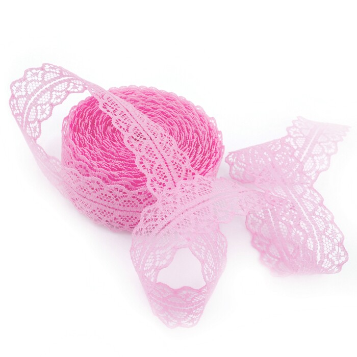 Лента декоративная 3смх10м Тонкое Кружево Розовый 1шт ВВ