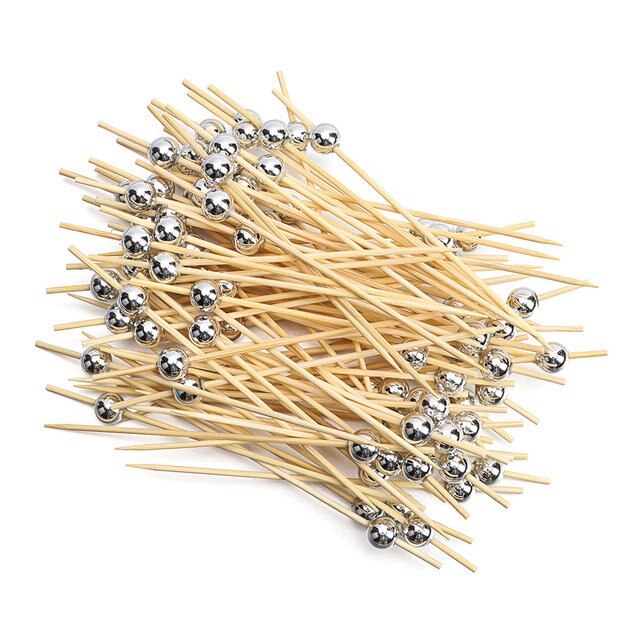 Пики для канапе с бусинами Серебро 12см (уп50) ВВ