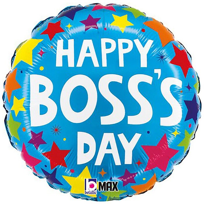 Шар фольга 18''/GR круг Boss's Day звезды