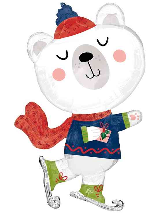 Шар фольга фигура Мишка белый на коньках 36" 91см