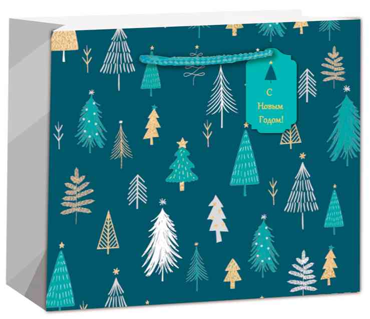 Пакет бумажный AAA 50х40см С Новым годом! Елочки Синий