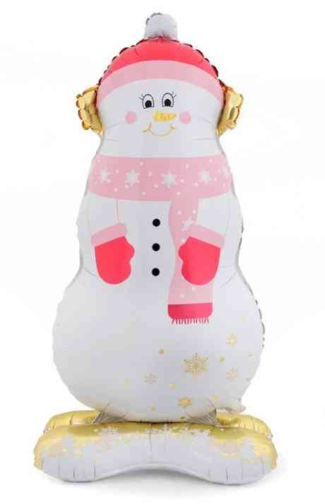 Шар фольга фигура на подставке Снеговик в розовом шарфе 47" 119смFL