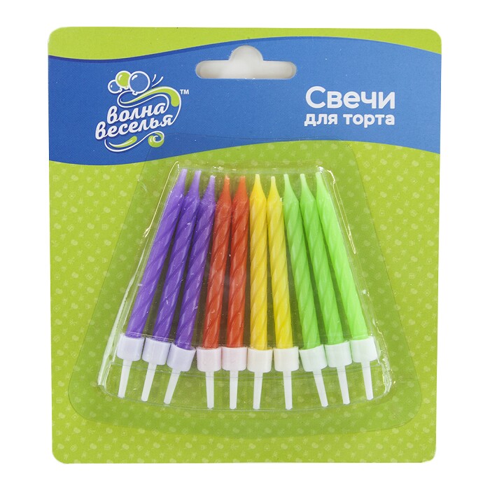 Свеча для торта с держателем Спирали Яркий микс 0,5х6см уп10 620242