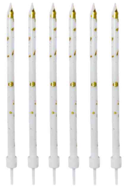 Свечи набор Белые с золотом 12см (уп6)