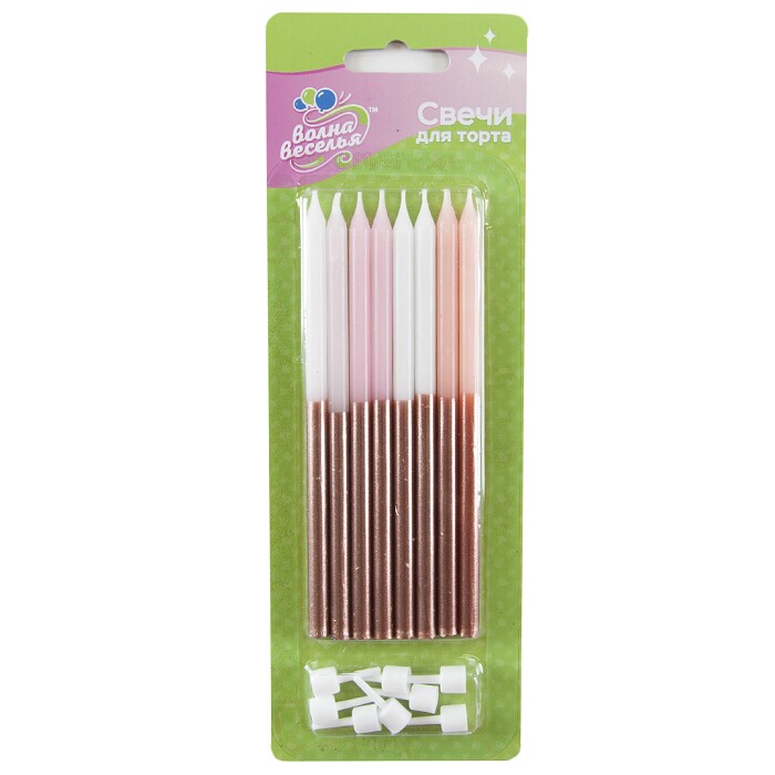 Свеча для торта с держателем Розовый микс металлик 0 6х12см уп8