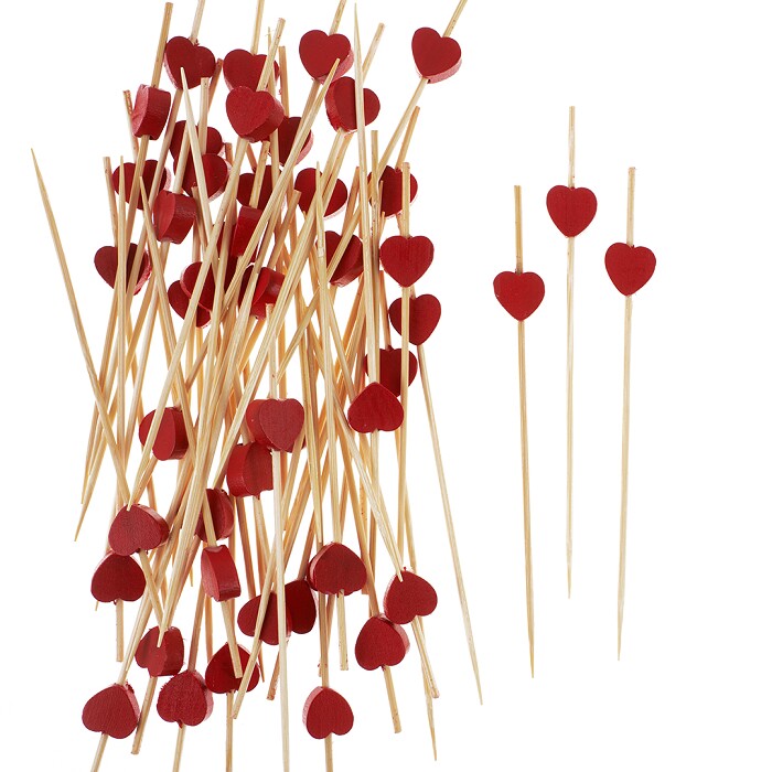 Пики для канапе Сердечки дерево Красный 12см (уп50)