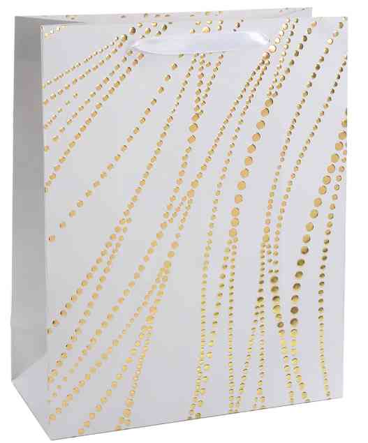 Пакет бумажный XL 31х41см Золотые нити Дизайн №2 Белый Металлик