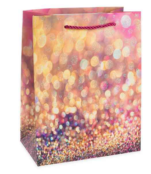 Пакет бумажный L 26х32см Гламур Дизайн №1 Розовый с блестками
