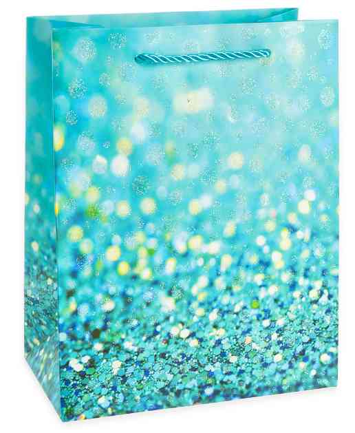 Пакет бумажный L 26х32см Гламур Дизайн №3 Голубой с блестками