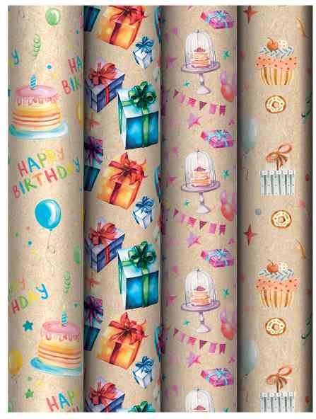 Бумага лист 70х100см Happy birthday ассорти 4 дизайна