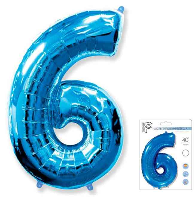 Шар фольга Цифра 40"Fm Синий Blue "6"