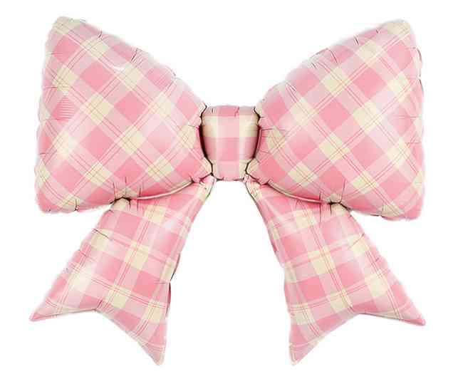 Шар фольга фигура Бант Клетка Виши Розовый Сатин 38" 97смFL (упак)