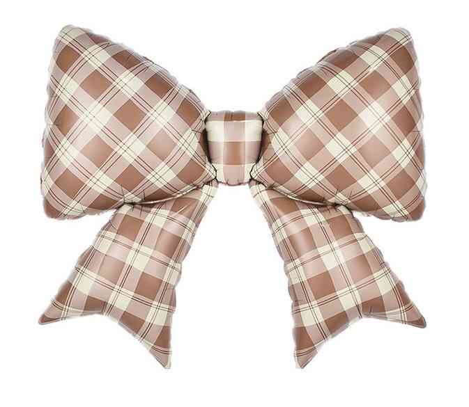 Шар фольга фигура Бант Клетка Виши Бежевый Сатин 38" 97смFL (упак)