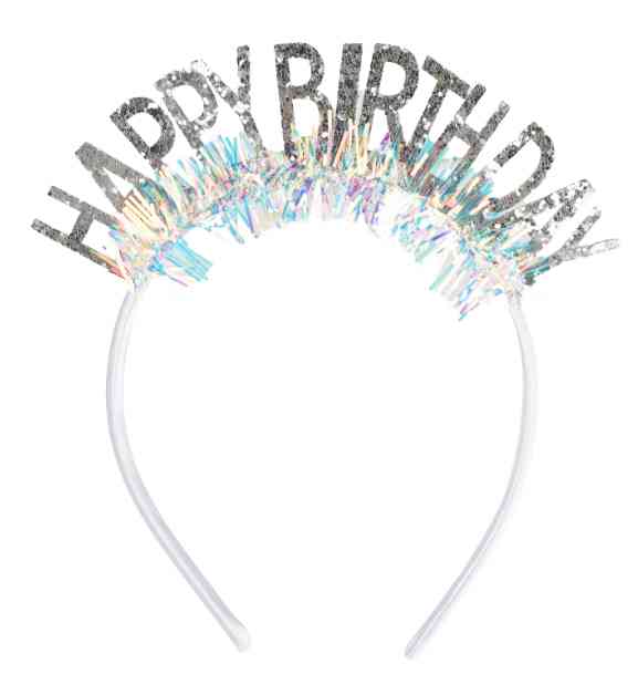 Ободок Happy Birthday Серебро с блестками