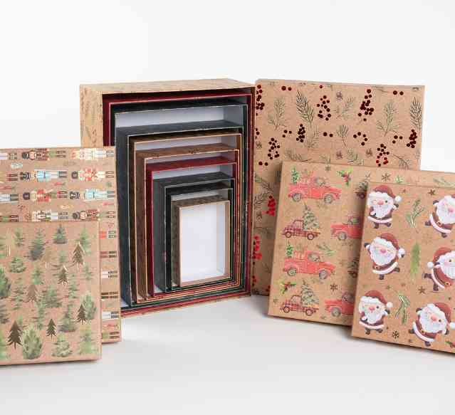 НГ Коробка прямоугольник 24х17х7см Новогодний микс