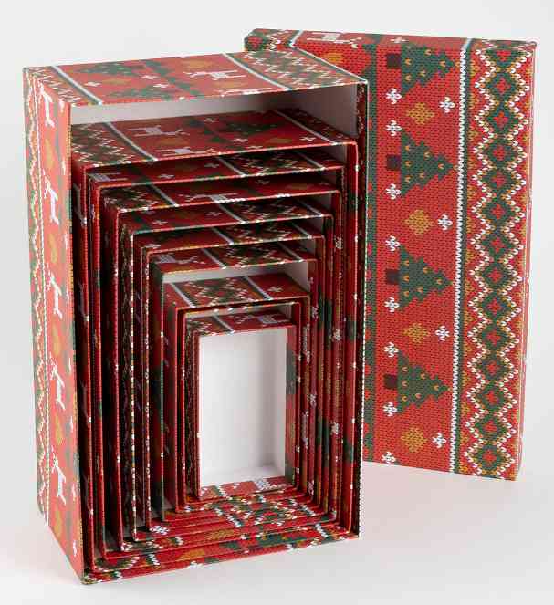 НГ Коробка прямоугольник 23х15х10см Новогодний орнамент с оленями