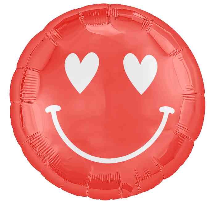 Шар фольга с рисунком 18"AG Круг Смайл с сердечками Красный