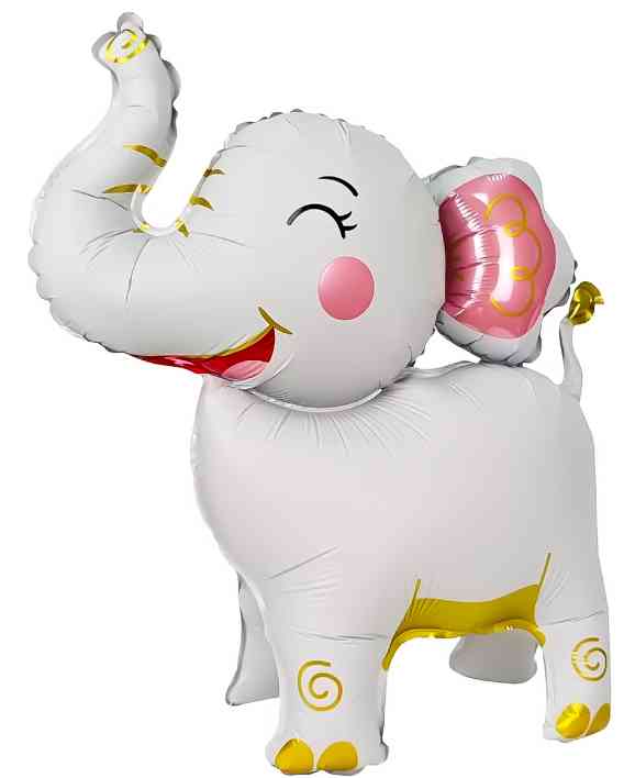 Шар фольга фигура AIR Слоник Белый Сатин 25" 64смFL (упак)