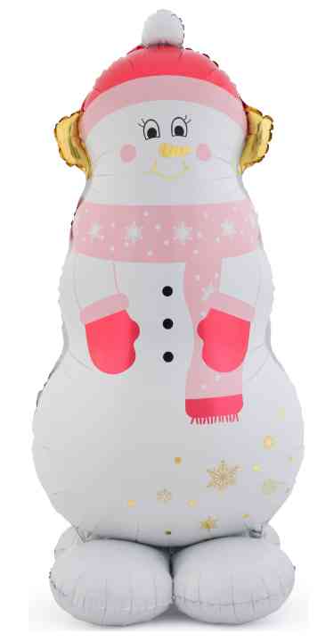 НГ Шар фольга фигура на подставке Снеговик в розовом шарфе 58" 147смFL (упак)