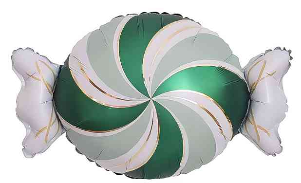 НГ Шар фольга фигура Конфета Золотые полоски ЗеленыйБелый 25" 64смFL