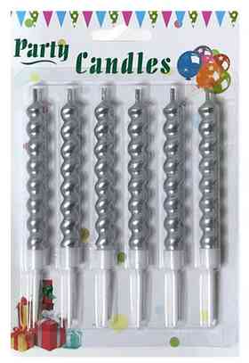 Свеча для торта Спираль толстая Серебро (уп6)АА