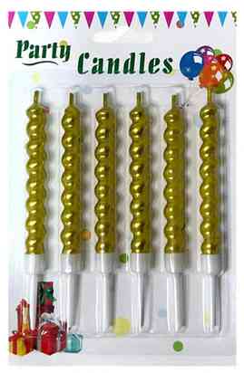 Свеча для торта Спираль толстая Золото (уп6)АА