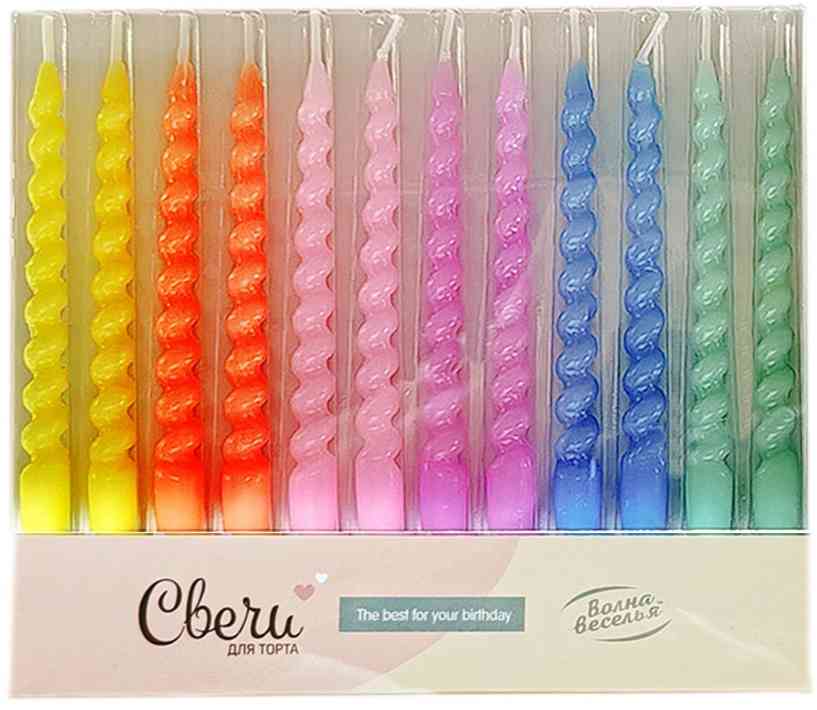 Свеча набор Яркие спирали Ассорти 8см (уп12)