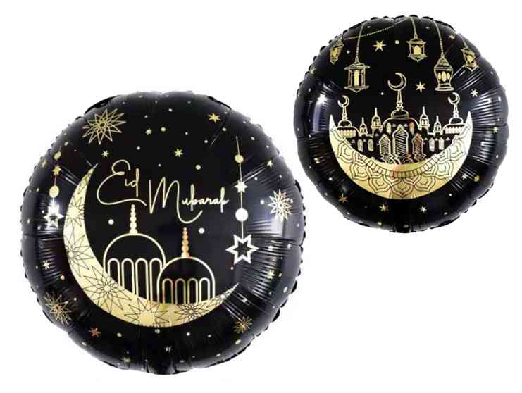 Шар фольга с рисунком 18"FL Круг Сказки Востока Рамадан Черный
