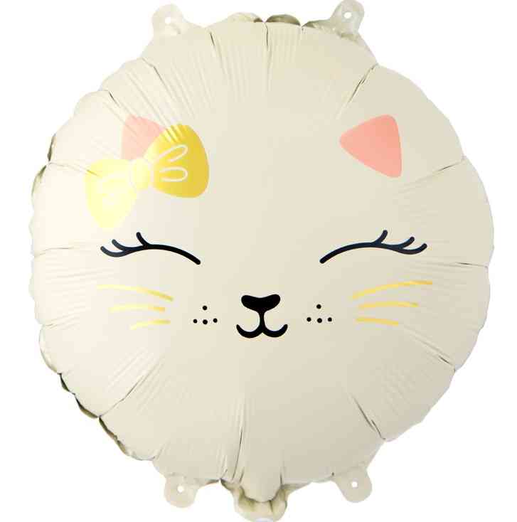 Шар фольга с рисунком 18"ВЗ круг Кошечка с бантом бежевая