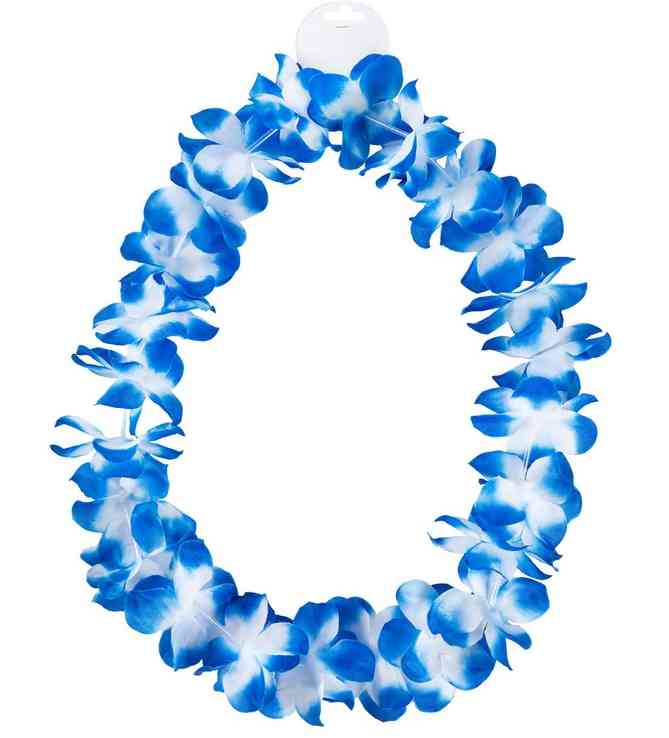 Карнавальный аксессуар на шею 105 см Гавайи. Цветы сине-белые