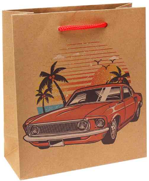 Пакет Крафт S 16х18х7см Машина в тропиках