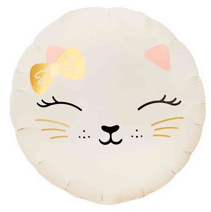 Шар фольга с рисунком 18"FL Круг Кошечка с бантом Кремовый Сатин