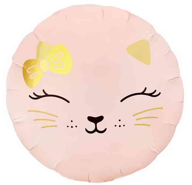 Шар фольга с рисунком 18"FL Круг Кошечка с бантом Розовый Сатин