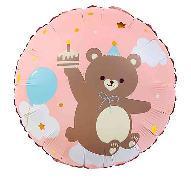 Шар фольга с рисунком 18"FL круг Мишка с кексиком Розовый