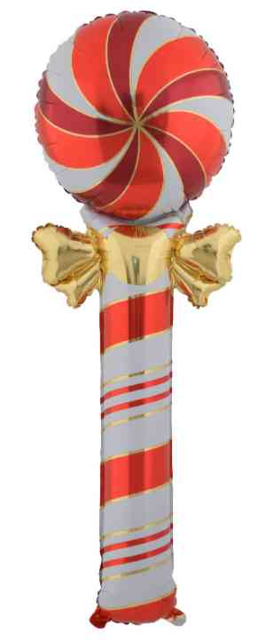 НГ Шар фольга фигура Леденец трость с бантом КрасныйЗолото 59" 150смFL (упак)