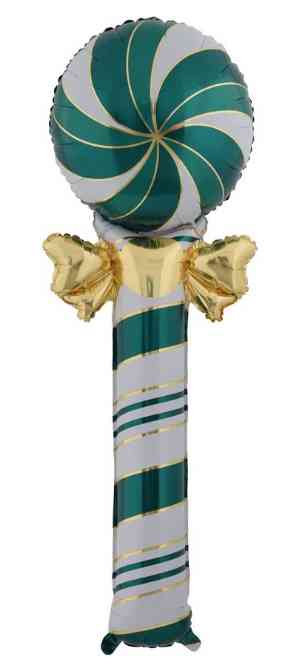 НГ Шар фольга фигура Леденец трость с бантом ЗеленыйЗолото 59" 150смFL (упак)