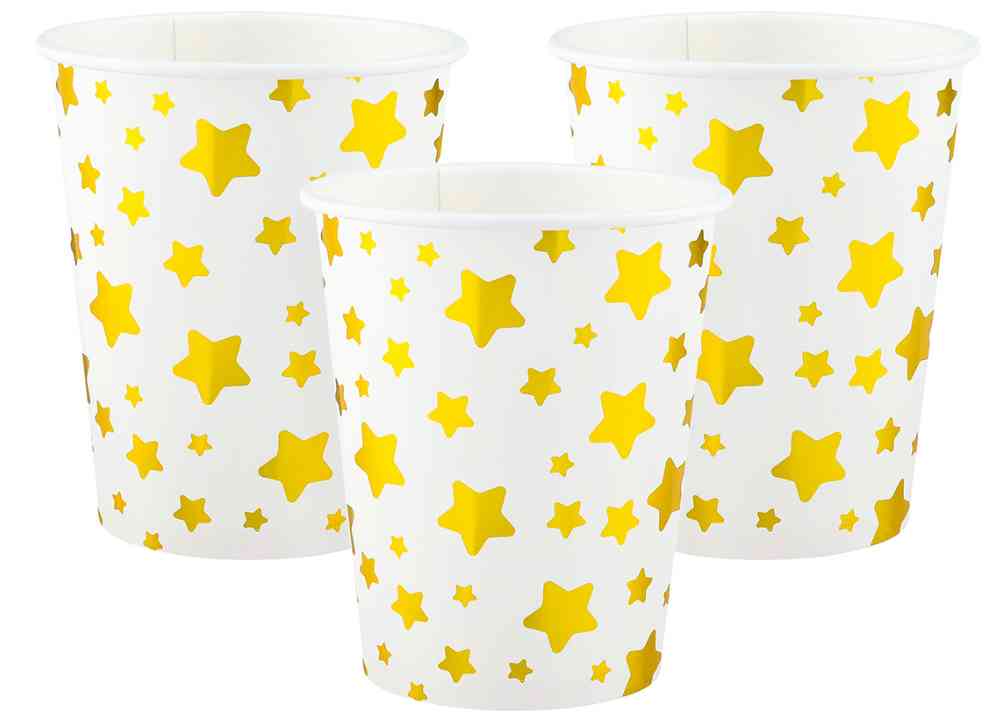 Стаканы бумажные Звезды Микс БелыйЗолото Металлик 250мл (уп6) ВВ